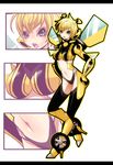  blonde_hair breasts bumblebee cofe genderswap gijinka green_eyes hands_on_hip hands_on_hips heels high_heels hips navel open_mouth personification pixiv_thumbnail resized shoes short_hair simple_background thighhighs transformers wheels wings 