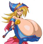  black_magician_girl blonde_hair blush breasts cleavage erect_nipples gigantic_breasts tongue wink yu-gi-oh! zahkey 