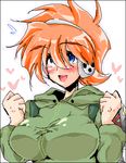  axel_zero blue_eyes blush breasts brief_(character) brief_(psg) female freckles genderswap headphones heart hearts jumpsuit large_breasts lowres open_mouth orange_hair panty_&amp;_stocking_with_garterbelt solo sweat white_background 