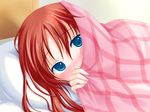  1girl amanatsu aqua_eyes ayase_mao bed blush game_cg ginta indoors lying red_hair solo under_covers 
