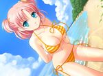  aqua_eyes beach bikini breasts cleavage ginta large_breasts pink_hair smile sugar_+_spice swimsuit twintails water 