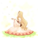  blonde_hair detached_sleeves dress female gensou_suikoden gensou_suikoden_v gradient gradient_background long_hair luserina_barows milk1110 sitting solo suikoden suikoden_v 