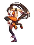  bandaid boots brown_hair dfo dungeon_and_fighter dungeon_fighter_online fighter fighter_(dungeon_and_fighter) fingerless_gloves gloves highres long_hair thighhighs thong very_long_hair 