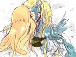  1boy 1girl armor blonde_hair cain_highwind couple eyes_closed female final_fantasy final_fantasy_iv final_fantasy_iv_the_after headdress kiss kissing long_hair male nezi_ch ponytail robe rosa_farrell shoulder_pads 