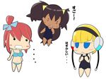  ... 0_0 bikini blonde_hair blue_eyes blush covering dark_skin embarrassed flower fuuro_(pokemon) gym_leader hair_ornament hair_ribbon headphones iris_(pokemon) kamitsure_(pokemon) long_hair navel one-piece_swimsuit open_mouth pokemon pokemon_(game) pokemon_black_and_white pokemon_bw ponytail red_hair ribbon saliva school_swimsuit short_hair swimsuit teeth translated translation_request twintails 