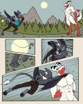 60percentscalie abs angry anthro bat clothed clothing demon dovak duo english_text featureless_crotch fight forest fur gloves grey_body grey_fur grey_wings hair handwear hi_res humanoid male mammal plant punch standing text topless topless_male tree vauruk white_hair wings