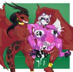 abstract_background absurd_res anthro areola balls big_areola big_balls black_areola black_balls black_horn black_lips black_nipples black_penis black_pussy black_sclera black_tongue blue_eyes bodily_fluids canid canine canis collar colored_nails cum cum_in_pussy cum_inside demon duo ear_piercing ear_ring ear_tuft feet female fur genital_fluids genitals hair hi_res hindpaw horn lactating lips looking_pleasured male male/female mammal membrane_(anatomy) membranous_wings milk nails nipples pawpads paws penile_spines penis piercing pink_body pink_fur pregnant pregnant_female pregnant_sex pussy red_nails ring_piercing sex tail tinydevilhorns tongue tuft white_body white_fur white_hair wings wolf yellow_eyes yuni_hermit