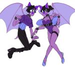  anthro bat_wings bimbo_anthro chiropteran clothed clothing collar duo female girly humanoid male mammal membrane_(anatomy) membranous_wings octorocktopus purple_body purple_clothing purple_skin sibling skimpy skinny skinny_male spiked_collar spikes twins wings 