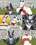 60percentscalie abs angry anthro bat clothed clothing demon dovak duo english_text featureless_crotch fur gloves grey_body grey_fur grey_wings hair handwear hi_res humanoid male mammal standing text topless topless_male vauruk white_hair wings