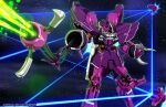  ammotu arm_cannon battle beam_cannon cable claws deviantart_username emblem energy_field english_commentary fake_screenshot firing glowing glowing_eye gundam gundam_unicorn highres lens_flare machinery mecha mecha_focus mobile_suit nebula neo_zeon no_humans one-eyed photoshop_(medium) robot roundel rozen_zulu science_fiction signature space star_(sky) weapon zero_gravity 