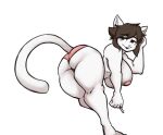  anthro big_breasts big_butt breasts brown_eyes brown_hair butt cigarette clothing coalcat domestic_cat felid feline felis female hair hi_res inverted_nipples mammal mature_female narae nipples panties rear_view smile solo underwear 