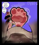 5_toes absurd_res bear blarf022 blush clothing dialogue dirty dirty_feet duo english_text extreme_size_difference feet female foot_fetish foot_focus french_accent gesture hand_gesture hi_res human humanoid_feet in_shoe larger_female male male/female mammal micro micro_male musk panties panty_shot plantigrade question_mark sherry_bear_(blarf022) size_difference smaller_male smelly smelly_feet smelly_shoes soles stink_fumes text thumbs_up toes underwear