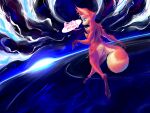 abstract_background absurd_res ambiguous_gender anthro black_nose blue_eyes butt canid canine casual_nudity cc-by-nc-sa creative_commons detailed detailed_fur dialogue digital_media_(artwork) digital_painting_(artwork) endoric english_text feet fingers fox full-length_portrait fur hi_res inner_ear_fluff mammal multicolored_body multicolored_fur nude open_mouth orange_body orange_fur paint_tool_sai_(artwork) painting_(artwork) paws pink_text portrait rear_view shaded snout soft_shading solo space speech_bubble tan_body tan_fur text toes tuft walking