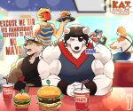 2025 5_fingers anthro armor background_character bear black_clothing black_gloves black_handwear black_headwear black_nose black_wristband blue_clothing blue_shirt blue_tank_top blue_topwear brown_body brown_fur burger calico_cat canid canine canis cheek_tuft clothing dialogue domestic_cat duo ears_through_headwear english_description english_text epic_games eye_patch eyewear facial_tuft fast_food felid feline felis fingerless_gloves fingers food food_creature food_humanoid for_a_head fortnite front_view fur furgonomic_headwear furgonomics gloves hand_on_shoulder handwear headgear headwear helmet human humanoid kat2skate male mammal meowscles muscular muscular_anthro muscular_arm muscular_male object_head open_mouth polar_bear polar_patroller red_scarf scarf shirt sitting skye_(fortnite) soda_cup tank_top text topwear tuft ursine wendell_(fortnite) white_body white_fur wolf yellow_eyes