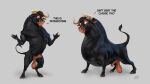  16:9 anatomically_correct anatomically_correct_balls anatomically_correct_genitalia animal_genitalia balls black_body blue_eyes bovid brown_balls brown_hair english_text feral ferdinand_(film) ferdinand_the_bull fully_sheathed genitals glistening glistening_eyes grey_background hair hi_res hooves horn laser_(artist) lemon_testicles male mammal muscular muscular_male nude saggy_balls semi-anthro sheath short_hair signature simple_background solo tail_tuft tan_horn text tuft widescreen 