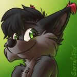  1:1 big_eyes bust_portrait button_nose cheek_tuft facial_tuft fluffy fluffy_ears fluffy_hair fur glowing glowing_eyes green_eyes grey_body grey_fur hair head_hair head_tuft icon low_res pfp portrait shaded simple_background smile smiling_at_viewer softailfox tuft 