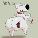 2025 3_toes 4_fingers absurd_res alcohol anthro backsack balls beverage big_butt black_nose brian_griffin bubble butt canid canine canis collar collar_only colossalstars container cup dialogue disembodied_hand domestic_dog drinking_glass drunk drunk_bubble english_description english_text exclamation_point family_guy feet fingers fur genitals glass glass_container glass_cup glistening glistening_butt hand_on_butt hi_res looking_back male mammal nude on_one_leg one_eye_half-closed open_mouth rear_view red_collar sagging_butt simple_background small_tail solo standing substance_intoxication surprise tail talking_to_another text toes white_background white_body white_fur wine wine_glass