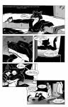 2011 animal_humanoid annoyed antennae_(anatomy) anthro arthropod arthropod_humanoid athletic athletic_male bath bathhouse big_claws black_and_white black_body black_claws black_fur black_nose cheek_tuft claws clothing coat comic countershade_neck countershading dialogue duo english_text eyes_closed eyewear facial_tuft fur glasses gulonine heater hi_res holding_eyewear holding_glasses holding_object hot_tub humanoid hybrid inner_ear_fluff insect insect_humanoid inside jack_salem lab_coat long_claws looking_aside looking_at_another male mammal marten monochrome mustelid musteline nude_male onomatopoeia partially_submerged pince-nez public_bath relaxing roz_gibson sable_(marten) solo sound_effects speech_bubble text topwear tuft undressed uninvited_guest water wet wet_body wet_fur whiskers