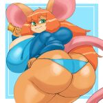  1:1 anthro big_breasts big_butt breasts butt clothing ear_piercing female geebie33 green_eyes hair hi_res hoodie huge_breasts huge_butt looking_back lyra_(geebie33) mammal mouse murid murine orange_hair panties piercing rodent smile solo tan_body thick_thighs topwear underwear wide_hips 