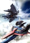  anaheim_electronics beam_cannon blue_sky cloud cloudy_sky commentary_request day flying gundam hambrabi highres mecha mecha_focus mobile_suit no_humans official_art original outdoors redesign robot scan science_fiction sky spacecraft starfighter third-party_source washio_naohiro wave_rider zeta_gundam zeta_gundam_(mobile_suit) 