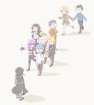  6+boys arm_behind_head belt black_hair blonde_hair blue_eyes blue_hair brown_hair closed_eyes coat collared_shirt commentary_request eye_mask fingerless_gloves formaggio gelato_(jojo) ghiaccio glasses gloves green_hair grey_hair hands_in_pockets hat holding_hands illuso jewelry jojo_no_kimyou_na_bouken kome_jo long_hair long_sleeves male_focus melone multiple_boys necklace open_mouth outstretched_arms pants pesci pointing pointing_at_another prosciutto purple_hair red-framed_eyewear red_eyes risotto_nero shirt short_hair sleeveless sleeveless_coat smile sorbet_(jojo) standing standing_on_one_leg striped_clothes striped_pants suit vento_aureo very_short_hair wristband 