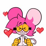 &gt;_&lt; 2025 2d_animation animated anthro black_nose buckteeth clothed clothed_anthro clothed_female clothing digital_media_(artwork) eyes_closed eyewear female floating_hearts glasses gloves goommymuffin hair hairless_tail handwear heart_symbol hi_res hopping jumping light_shirt loop mammal motion_tweening mouse muffin_(goommymuffin) murid murine pink_body pink_ears pink_hair pink_inner_ear pink_tail rat_tail red_heart rodent simple_background smile solo tail teeth white_background yellow_clothing yellow_eyewear yellow_glasses yellow_gloves yellow_handwear