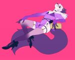  akukun anthro canid canine canis clothing fashion footwear fur high_heels jewelry legwear lingerie male mammal octorocktopus purple_body purple_fur smile smirk solo thigh_highs translucent translucent_clothing visible_underwear white_body white_fur wolf 