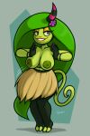  2:3 absurd_res accessory alien anthro areola big_breasts blue_eyes bottomwear breasts clothed clothing colored_nails digital_media_(artwork) female flower flower_in_hair freepancakes green_body green_hair hair hair_accessory hi_res horn horned_humanoid humanoid lips multicolored_body nails nipples not_furry plant sega simple_background skirt smile solo sonic_the_hedgehog_(series) the_deadly_six two_tone_body video_games yellow_sclera zeena zeti 