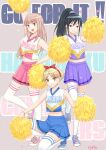  arm_up armpits bangs black_hair blonde_hair blunt_bangs bob_cut breasts cheering cheerleader crop_top crop_top_overhang green_eyes holding holding_pom_poms katou_asuka midriff miniskirt narita_miho navel okiru pleated_skirt pom_pom_(cheerleading) ponytail sasaki_fuuka shirt shoes short_hair skirt sleeveless sleeveless_shirt sneakers watashi_ga_motenai_no_wa_dou_kangaetemo_omaera_ga_warui! yellow_eyes 