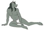  anthro asian_clothing barefoot black_body black_fur brown_nose bulge canid canine canis clothed clothing east_asian_clothing feet fundoshi fundoshi_only fur grey_body grey_fur hair japanese_clothing long_hair male mammal navel open_mouth simple_background sitting solo stubble teeth_showing thegreatmatsutzu topless underwear underwear_only white_background white_clothing white_fundoshi white_underwear wolf 