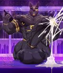 abs anthro anubian_jackal anubis areola balls biceps big_balls big_muscles big_penis black_areola black_balls black_body black_eyebrows black_glans black_nipples black_nose black_penis blush bodily_fluids bottle bulge canid canine canis cocktail_glass container cum cum_drip cum_on_penis cum_on_surface cup deity digital_media_(artwork) disembodied_hand drinking_glass dripping egyptian egyptian_mythology ejaculation erection excessive_cum excessive_genital_fluids eyebrows eyes_closed fingers genital_fluids genital_piercing genitals glans glans_piercing glass glass_container glass_cup gold_(metal) gold_jewelry gold_markings hand_on_balls hand_on_hip hi_res holding_bottle holding_container holding_object huge_balls huge_penis humanoid_genitalia humanoid_penis inside jackal jewelry male mammal markings middle_eastern_mythology muscular muscular_anthro muscular_male mythology nipple_piercing nipples nude orgasm pecs penis penis_piercing piercing prince_albert_piercing ring_piercing smile solo standing sweat teeth vein veiny_penis wolfblack43
