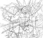 abs anthro balls bdsm bound chain chained crazydrak dragon erection fangs front_view genitals hi_res horn humanoid_genitalia humanoid_penis male membrane_(anatomy) membranous_wings monochrome mostly_nude muscular muscular_anthro muscular_male mythological_creature mythological_scalie mythology nipple_piercing nipples open_mouth pecs penis piercing ridged_horn scalie sharp_teeth sketch solo teeth wings