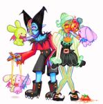 alunka ambiguous_gender anthro boots bottomwear clothing dress elemental_creature elemental_humanoid female flora_fauna food_gore footwear gore group humanoid lagomorph leporid mammal marionette painless_gore plant plant_humanoid pointy_ears rabbit saw shirt shoes shorts tomato_creature tools topwear