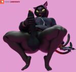 3d_(artwork) anthro asian_mythology balls bent_legs big_penis black_body black_fur black_nose bottomless bottomless_anthro bottomless_male camseven clothed clothing cybernetic_hand cybernetics digital_media_(artwork) domestic_cat east_asian_mythology empty_eyes epic_games felid feline felis forked_tail fortnite fur furgonomic_hoodie furgonomics genitals hand_on_own_penis hand_on_penis hi_res hoodie japanese_mythology machine male mammal multicolored_body multicolored_fur mythology nekomata notched_ear nyanja_(fortnite) patreon patreon_logo penis pink_background pink_inner_ear purple_body purple_fur simple_background solo tail tongue tongue_out topwear two_tone_body two_tone_fur unusual_anatomy unusual_tail whiskers yellow_eyes yokai
