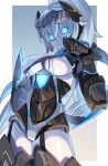  blue_eyes breasts colored_skin cowboy_shot grey_hair hakidashi_11 high_ponytail large_breasts long_hair phantasy_star phantasy_star_online_2 ponytail robot_girl white_skin 