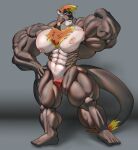  abs anthro blitzkriegotter bucccket chest_tuft cigar clothing flexing flexing_bicep genitals hi_res humanoid hyper lutrine male male/male mammal micropenis muscular muscular_anthro muscular_arms muscular_legs mustelid pecs penis small_penis solo thong tuft underwear 