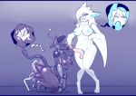  2023 anthro areola balls biped blue_areola blue_eyes blue_inner_ear blue_insides blue_internal blue_nipples blue_pussy bodily_fluids bound breasts colored cum cum_drip digitigrade dripping drone dronification duo encasement erection female female_anthro frost_(mxl) genital_fluids genitals goo_drip gynomorph herm hi_res humanoid_genitalia humanoid_penis internal intersex intravaginal_penis kneeling knock-kneed living_penis motion_lines mxl nipples nude nude_anthro nude_female object_in_mouth penis purple_nipples purple_penis purple_tongue pussy robot_arm robot_tail shaded simple_background sitting sitting_on_ground smile standing suit_transformation tongue tongue_around_penis transformation unusual_insides visor winged_arms wings 