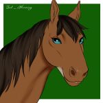  1:1 ambiguous_gender blue_eyes brown_body brown_hair brown_mane digital_media_(artwork) dolero equid equine feral hair hi_res horse looking_up mammal mane sad_herring simple_background smile solo 