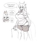 animal_humanoid big_breasts big_tail bottomwear breasts cakecatboy canid canid_humanoid canine canine_humanoid cleavage clothed clothing collar controller dialogue dog_humanoid dragon dragon_humanoid english_text eye_bags felid felid_humanoid female freya_(cowszers) game_controller group hi_res horn horned_humanoid huge_breasts humanoid kiera_(cowszers) laika_(cakecatboy) mammal mammal_humanoid monochrome mythological_creature mythological_scalie mythology pantherine pantherine_humanoid scalie shirt shorts simple_background sketch speech_bubble tail tall text thick_thighs tiger_humanoid topwear trio weight_loss wide_hips
