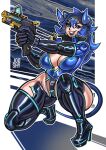 2_horns animal_humanoid armwear big_breasts black_armwear black_clothing black_elbow_gloves black_gloves black_handwear black_latex black_legwear black_lipstick black_sclera black_thigh_boots black_thigh_highs blue_eyes blue_hair blue_horn blue_latex boots breasts cleavage clothed clothed_female clothed_humanoid clothing dragon dragon_humanoid elbow_gloves female footwear gloves gun hair handwear hi_res high_heeled_boots high_heels holding_gun holding_object holding_ranged_weapon holding_weapon horn humanoid jooshy latex latex_armwear latex_boots latex_clothing latex_elbow_gloves latex_footwear latex_gloves latex_handwear latex_legwear latex_leotard latex_thigh_boots latex_thigh_highs legwear leotard lips lipstick makeup mythological_creature mythological_scalie mythology ranged_weapon scalie science_fiction shoes solo squel tail thick_bottom_lip thick_thighs thigh_boots thigh_highs weapon