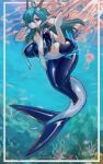  absurd_res anthro big_breasts big_butt bodily_fluids breasts butt clothed clothing dragon female fin fish fur hair hi_res latex latex_clothing looking_at_viewer marine merfolk rubber rubber_clothing rubber_suit shanher shanher_(character) smile solo split_form tight_clothing underwater water 