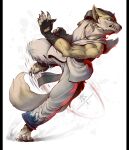 anthro barefoot canid canine claws clothed clothing feet fingerless_gloves fox fur gloves handwear kick kredri male mammal martial_arts motion_lines solo taekwondo tail