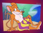 2025 3_toes 4_fingers alternate_version_at_paywall anthro arm_support barefoot beach blurred_background brown_nose chest_tuft clothed clothing colored curling_tail digital_drawing_(artwork) digital_media_(artwork) eyebrows eyewear feet fingers flat_colors fur gavanzude geronimo_stilton geronimo_stilton_(series) glance glasses green_eyes hairless_tail head_tuft hi_res house_mouse humanoid_hands knee_up male mammal mouse multicolored_body multicolored_fur murid murine orange_body orange_fur outside paws pecs pinup plantigrade pose raised_eyebrow ribs rodent sand seductive signature sitting smile smiling_at_viewer solo swimming_trunks swimwear tail tan_body tan_chest tan_fur tidal_wave toes topless topless_anthro tuft two_tone_body two_tone_feet two_tone_fur water wavy_mouth wavy_smile whiskers white_sclera