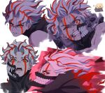  1boy alternate_form dandadan facial_mark glasses highres jacket male_focus mask red_eyes round_eyewear solo takakura_ken_(dandadan) takakura_ken_(transformed)_(dandadan) white_hair wolf6481 