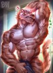  anthro armpit_hair body_hair covering covering_self felid fur hi_res lin_hu male mammal muscular muscular_anthro muscular_male nekojishi nipples pantherine solo striped_body striped_fur stripes studio_klondike tiger video_games visual_novel 