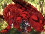absurd_res animal_genitalia anthro anthro_on_feral balls bestiality big_balls big_penis blue_penis bodily_fluids chamuskinha claws cum detailed_background digital_media_(artwork) dragon duo featherscale fellatio feral forest forest_background fur furred_dragon furred_scalie genital_fluids genitals hair hi_res huge_balls huge_penis hyper hyper_balls hyper_genitalia hyper_penis knot knot_in_sheath knotted_penis licking male male/male male_on_feral mane musk musky_balls musky_penis mythological_creature mythological_scalie mythology nature nature_background nude open_mouth oral oral_penetration penetration penile penis penis_lick plant scalie sex sheath simple_background size_difference smile steam tail tongue tongue_out tree wings