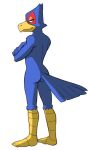 anthro avian bird blue_body blue_feathers butt crossed_arms falco_lombardi feathers feet male nintendo nude simple_background smile solo star_fox thegreatmatsutzu video_games white_background 