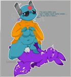 absurd_res anthro big_breasts bodily_fluids breasts clothing cowgirl_position darkoh dominant dominant_female duo female feral forced from_front_position fur genital_fluids genitals hi_res iterator_(rain_world) larger_female looks_to_the_moon_(rain_world) male male/female on_bottom on_top orange_clothing overweight overweight_female penetration penis precum purple_body rain_world rape scar sex simple_background size_difference slugcat smaller_male spearmaster_(rain_world) speech_bubble spiked_penis spikes spikes_(anatomy) t-shirt_lift tail thick_tail vaginal vaginal_penetration videocult whiskers white_eyes wide_hips