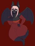 anthro back_wings bat black_body black_hair clothing crepe_(kishukikin) dress ear_piercing facial_piercing fangs female flying hair hi_res humanoid kishukikin_(artist) lip_piercing mammal nose_piercing piercing pink_hair red_clothing red_dress solo spread_wings teeth tube_dress wide_hips wings