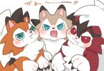 ambiguous_gender begging begging_pose blue_eyes blush bodily_fluids brown_body brown_fur canid canine drooling dusk_lycanroc feral fur generation_7_pokemon group hi_res kokokokokodari lycanroc mammal midday_lycanroc midnight_lycanroc murdock&#039;s_lycanroc nintendo overweight overweight_feral pokemon pokemon_(species) pose red_body red_eyes red_fur saliva smile sparkles sparkling_eyes tan_body tan_fur trio white_body white_fur